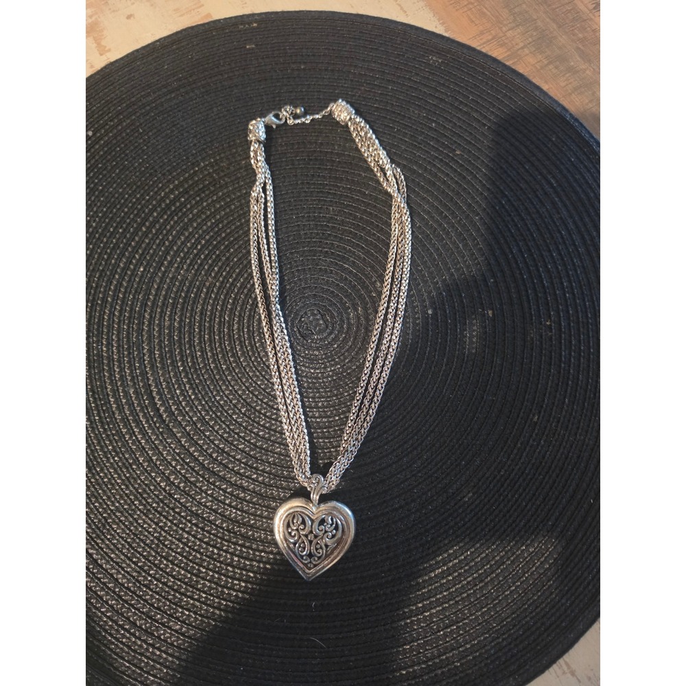 Silver Tone Multi Strand Wheat Chain Filigree Heart Pendant Necklace